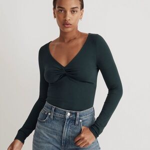 Madewell NWT V-neck Long Sleeve Modal Shirt Top Minimalist Size Small Black